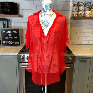 Haute Hippie | 100% Silk Red Sheer Blouse